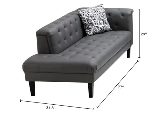 Lilola Home Sarah Gray Vegan Leather Tufted Chaise with 1 Accent Pillow