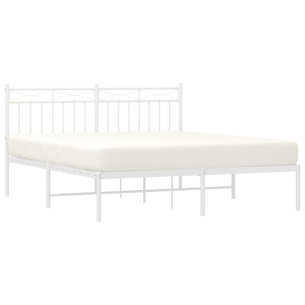 vidaXL White Double Bed Frame with Headboard - Robust Steel Construction, Extra Under-Bed Storage, Mattress Support Metal Slats