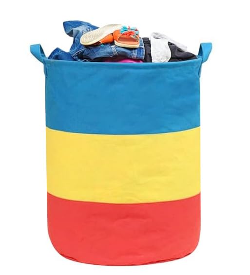 D H Manufacture Nonwoven Laundry Bag/Basket for Dirty Clothes, Folding Round Laundry Bag with Oxford Fabric, Multi Colour (Set o