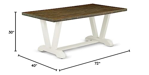 East West Furniture V-Style 40X72 In Dining Table With Wirebrushed Linen White Leg And Distressed Jacobean 418 Top Finish