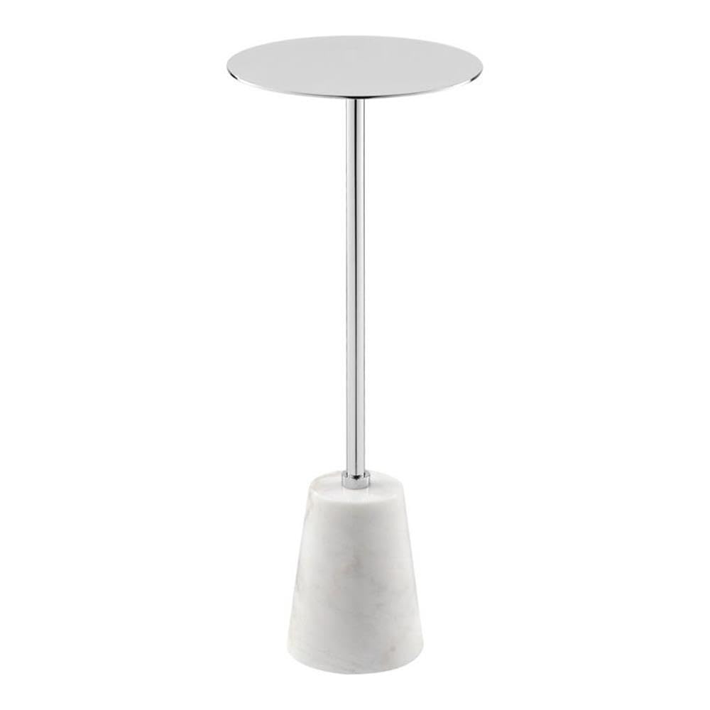 Pangea Home Winston Modern Genuine Marble And Metal Side Table In White