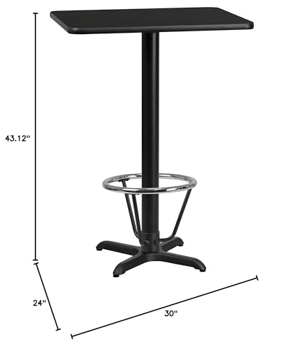 Flash Furniture Stiles 24'' X 30'' Rectangular Black Laminate Table Top With 22'' X 22'' Bar Height Table Base And Foot Ring