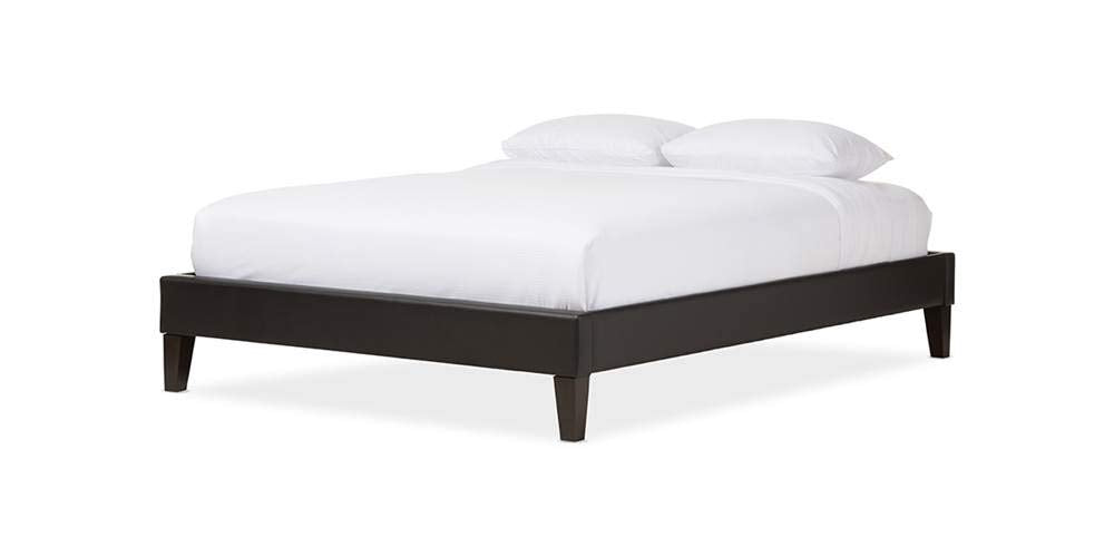Baxton Studio Lancashire Modern And Contemporary Black Faux Leather Upholstered Queen Size Bed Frame With Tapered Legs