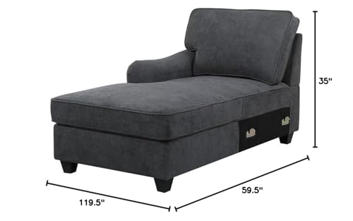 Lilola Home Leo Dark Gray Woven Double Chaise 4Pc Modular Sectional Sofa - Thumbnail 5
