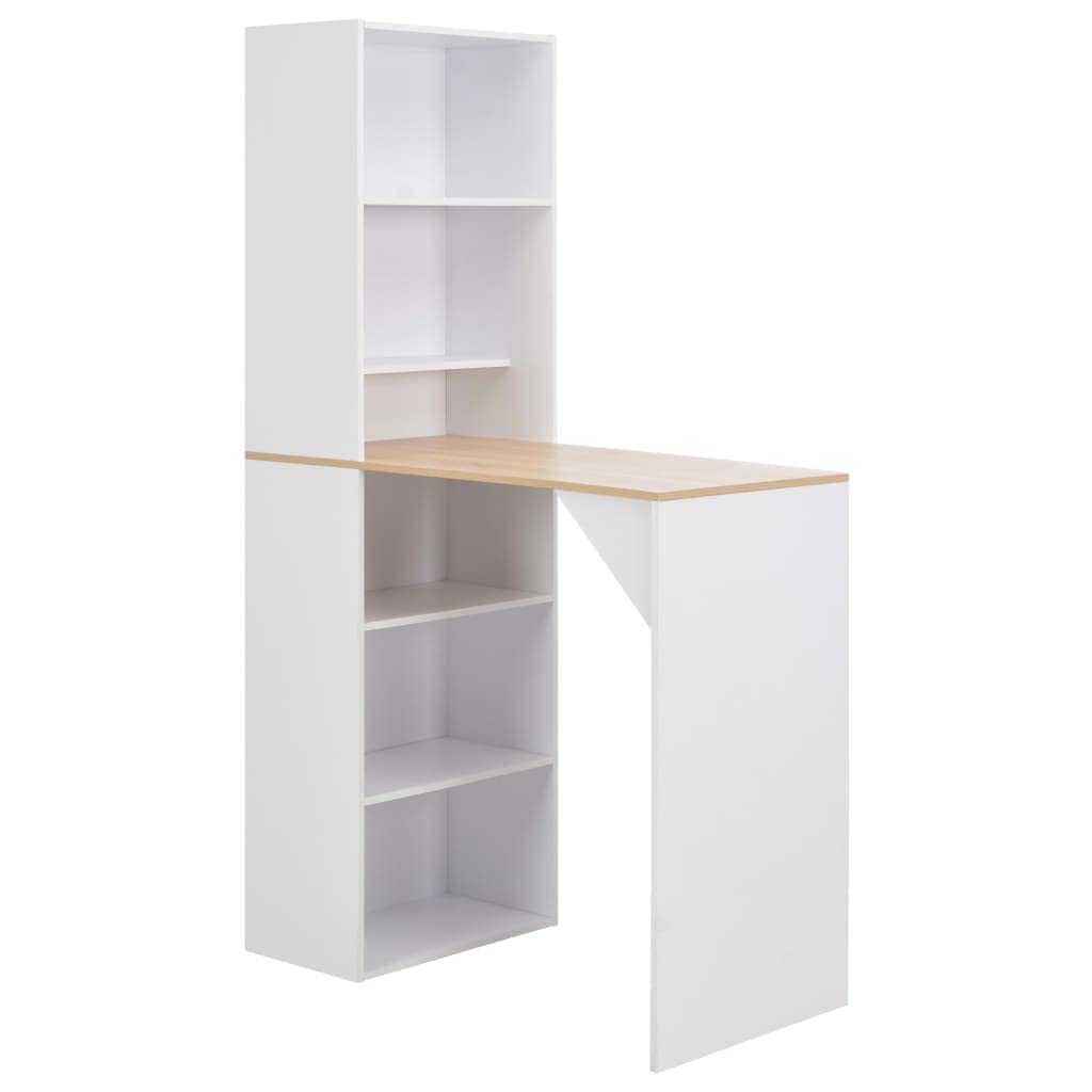 vidaXL Modern Bar Table with Storage Cabinet, Engineered Wood Dining Table Bar - Ideal for Small Flats - White with Natural Tabl