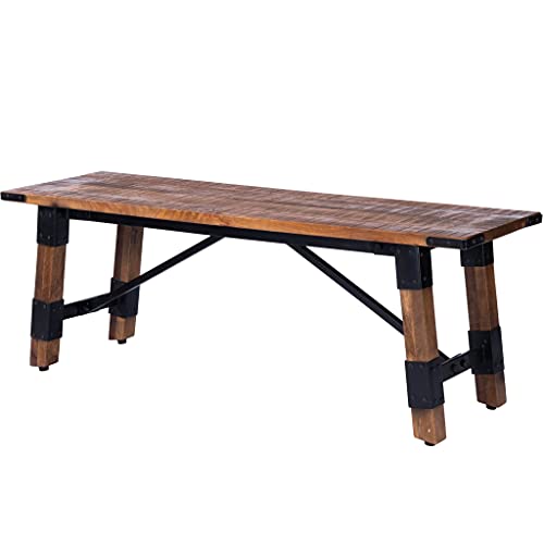 HomeRoots Mango Wood, Iron: Black Metal Finish Mod Industrial Rustic Wood Bench