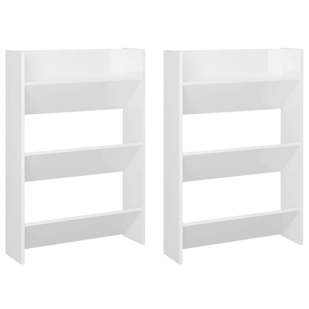 Vidaxl 2X Wall Shoe Cabinets Home Hallway Wall-Mounted Hanging Shoe Organizer Shelf Rack Cabinet Furniture High Gloss White Engineered Wood