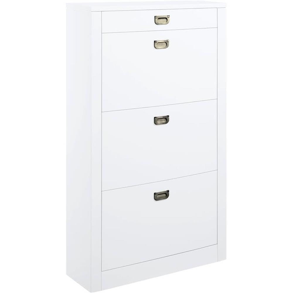 Acme Pagan Wooden Shoe Cabinet with Drawer in White High Gloss