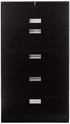 Hon 600 Series 5-Drawer Lateral Files W/ Locks-5 Drawer Lateral File W/Lock, 36"X19-1/4"X67", Black