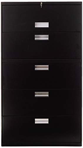 Hon 600 Series 5-Drawer Lateral Files W/ Locks-5 Drawer Lateral File W/Lock, 36"X19-1/4"X67", Black