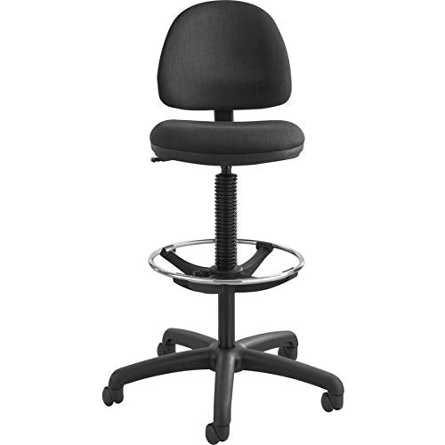 Precision Extended Height Swivel Stool W/Adjustable Footring, Black Fabric