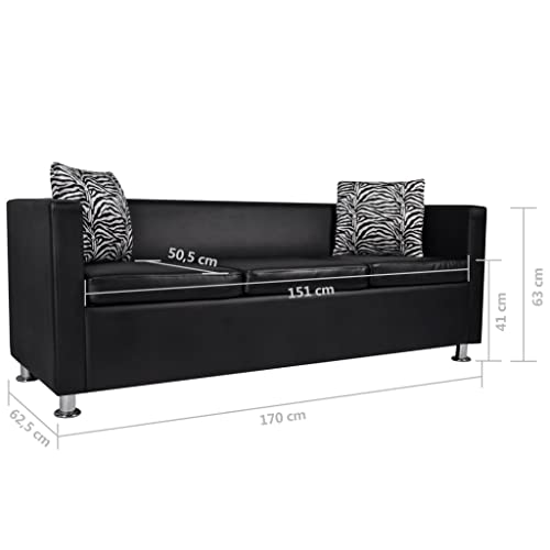 vidaXL Chesterfield 3 Seater Sofa Black Faux Leather Living Room Sofa