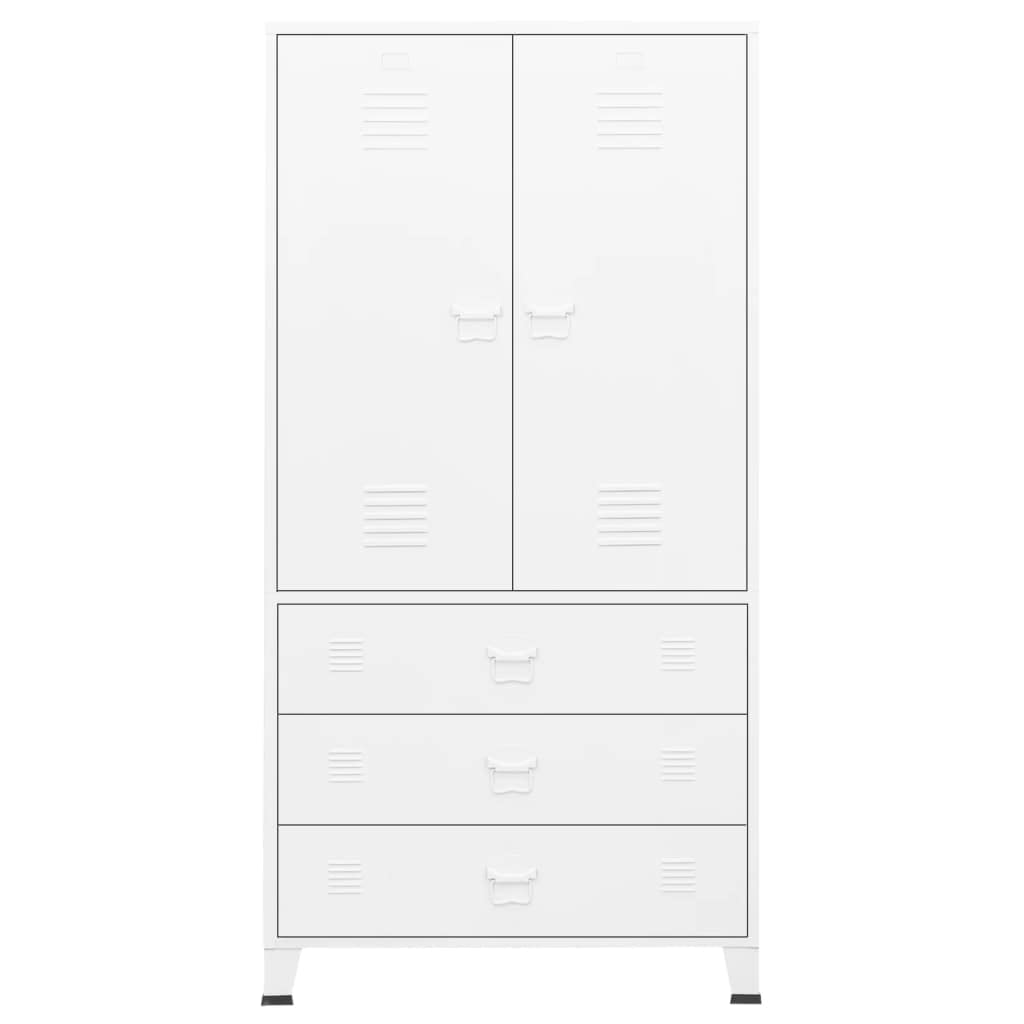 vidaXL Metal Wardrobe, White, Industrial Style, 2 Shelves and 1 Hanger, Easy Cleaning, Ample Storage Space, 35.4&quot;x19.7&quot;x70.9&quot;, for Home Organization