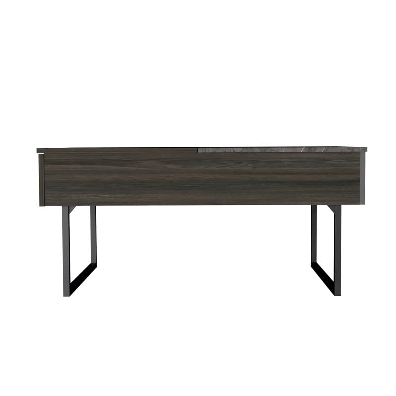 HomeRoots 39&quot; Onyx and Carbon Rectangular Lift Top Coffee Table with Drawer