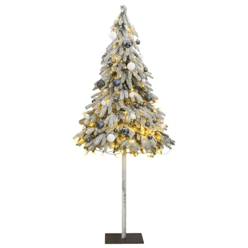 vidaXL Artificial Christmas Tree 59.1&quot; with 150 LEDs, Snow Flocking, Ball Set, and Sturdy Stand - White