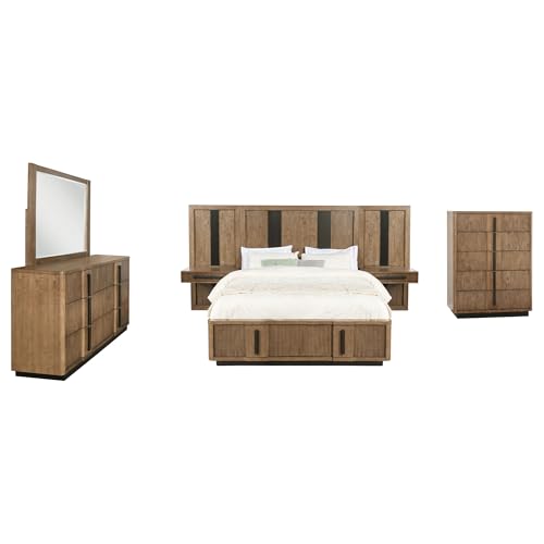 Coaster Home Furnishings Terrace Transitional 6-Piece Bedroom Set Eastern King Size Wall Panel Storage Bed Frame 58-inch Headboard Ash Brown 224900KE-S6P