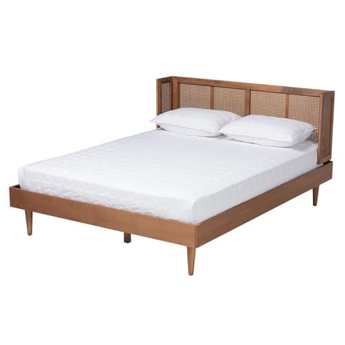 Baxton Studio Rina Ash Walnut Wood 4-Piece Full Size Bedroom Set With Rattan