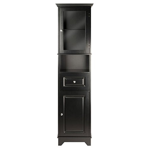 Ergode Wood Burgundy Wine Tower | Stylish & Practical Storage Solution | 15 Bottle Slots | Glass Door | 3 Shelves | Drawer | Composite Wood | Easy Assembly | (20871-VV)