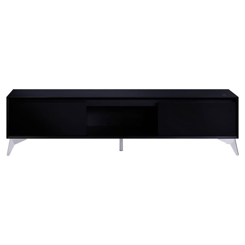 Acme Raceloma Wooden 2-Drawer TV Stand with LED Lighting in Black and Chrome