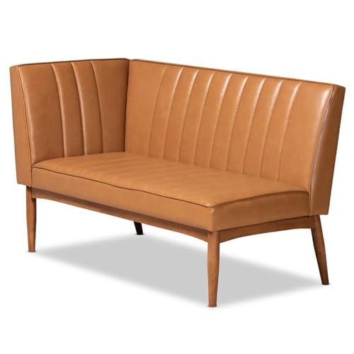 Baxton Studio Daymond Mid-Century Modern Tan Faux Leather Upholstered and Walnut Brown Finished Wood 3-Piece Dining Nook Set