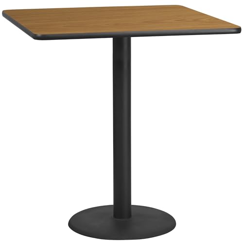 Flash Furniture 42'' Square Natural Laminate Table Top with 24'' Round Bar Height Table Base