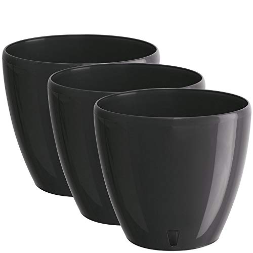 Santino 7.9 Inch Deco Self Watering Pots For Indoor Plants In Anthracite (Set Of 3) - Decorative Flower Pot With Water Level Ind