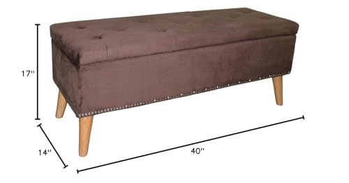 HomeRoots Wood, Polyurethane Foam: 97%, Polyester Fabric: 3% Cozy Brown Suede Storage Bench