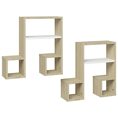 vidaXL Wall Shelves 2 pcs White and Sonoma Oak 19.7&quot;x5.9&quot;x19.7&quot; Engineered Wood