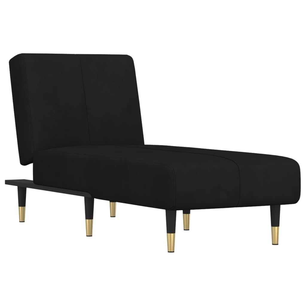 vidaXL Modern Chaise Longue, Black Velvet Upholstery, Reclinable, Sturdy Plywood and Metal Frame, 55.1&quot; Length