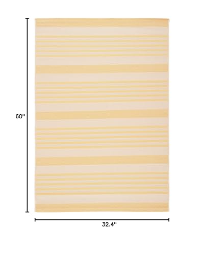 Safavieh Courtyard Collection 2'7'' X 5' Gold/Beige Cy6062 Stripe Indoor/-Outdoor Waterproof Easy-Cleaning Patio Backyard Mudroo