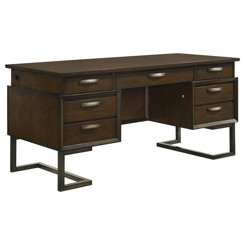 Coaster Marshall 6-Drawer Wood Executive Desk Dark Walnut And Gunmetal