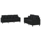 vidaXL Black Velvet Sofa Set with Cushions – Spacious 2-Seater and 3-Seater for Lounge, Living Room or Office