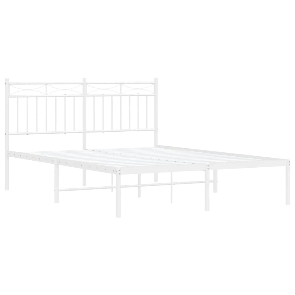 vidaXL Sturdy Metal Double Bed Frame with Headboard in Classic White Design for Stylish Bedroom Decor