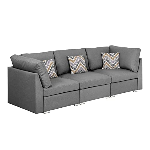Lilola Home Amira Gray Fabric Sofa Couch with Pillows