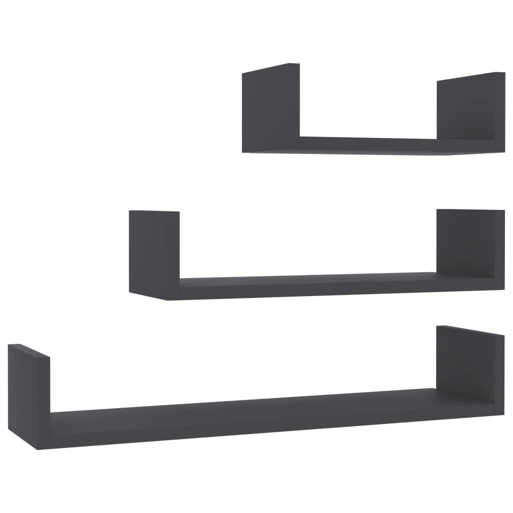 vidaXL Wall Shelves 3 Pcs, Floating Shelves, Display Shelves, Wall Mounted Shelves for Book DVD Photo Frame Trophy Display, Modern, Gray