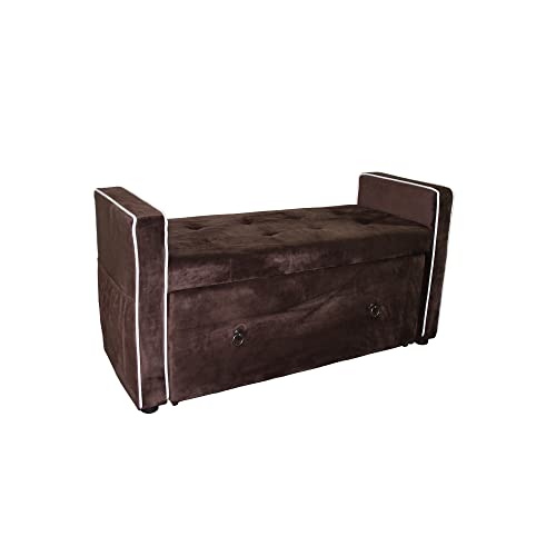 HomeRoots Wood, Polyurethane Foam: 97%, Polyester Fabric: 3% Brown Suede Shoe Storage Bench with Drawer