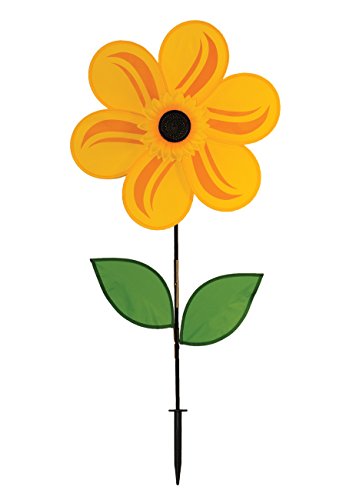 In The Breeze 2777 Yellow Sunflower Wind Spinner With Leaves, 19 Inch