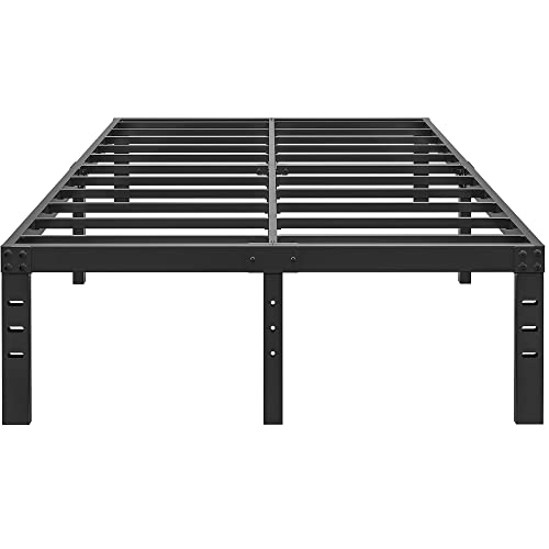 Hobinche 14 Inch Metal King Size Bed Frame No Box Spring Needed - Easy Assembly Heavy Duty Noise Free Narrow Bedframes - Double Black Basic Steel Slats Platform With Storage