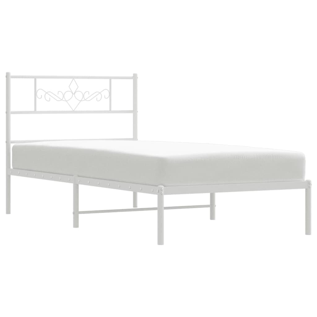 vidaXL 12 Inch Modern White Twin Bed Frame with Headboard, Sturdy Metal Platform Bed Frame & Slats, Extra Under Bed Storage, No Box Spring Needed, Without Mattress