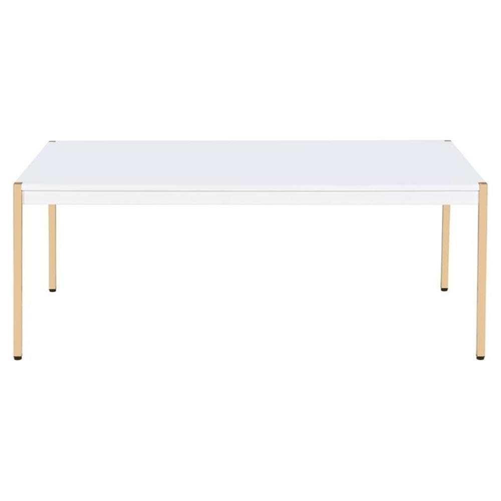 Acme Otrac Wooden Rectangle Top Coffee Table in White and Gold