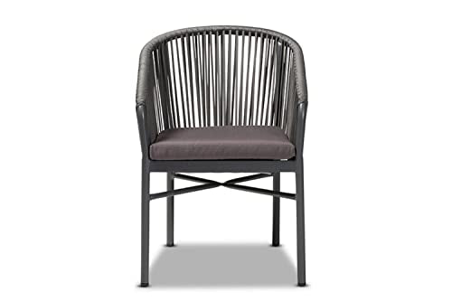 Baxton Studio Marcus Modern and Contemporary Grey Finished Rope and Metal Outdoor Dining Chair