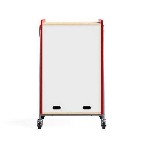 Safco Products 3934RED Whiffle Typical 14, Double Column 12-Tote 4-Shelf Doored Rolling Storage Cart with Magnetic Dry-Erase Back, Red, 48&quot; H, Tall