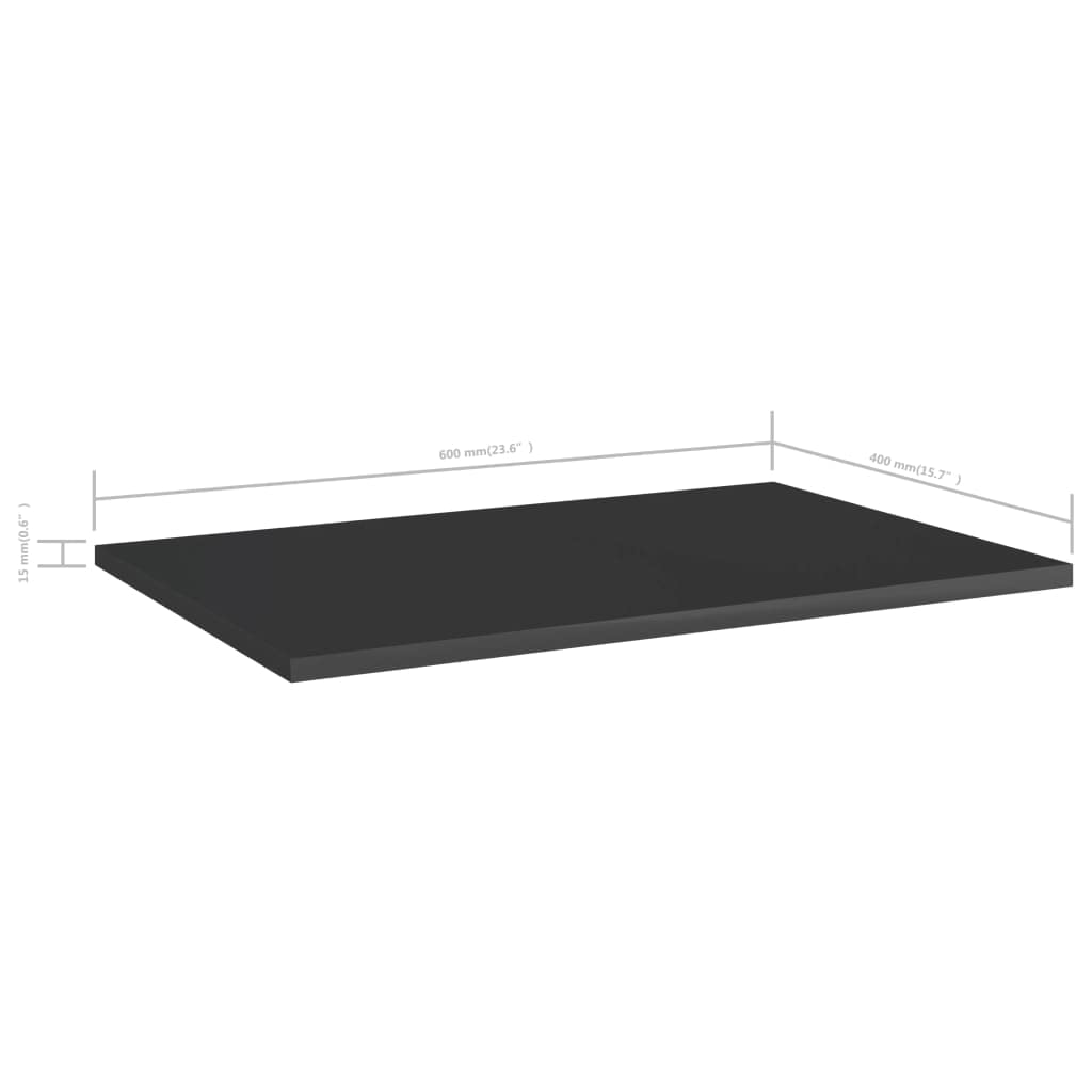 vidaXL High Gloss Black Bookshelf Boards, Solid Engineered Wood, 23.6&quot;x15.7&quot;x0.6&quot;, Perfect for Additional Storage or Replacement - Set of 8