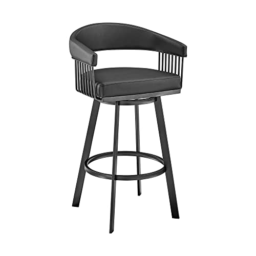 HomeRoots 26' Mod Black Faux Leather Black Finish Swivel Bar Stool