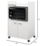 Pilaster Designs Centennial Wheeled Kitchen Island Microwave Storage Cabinet, White Wood