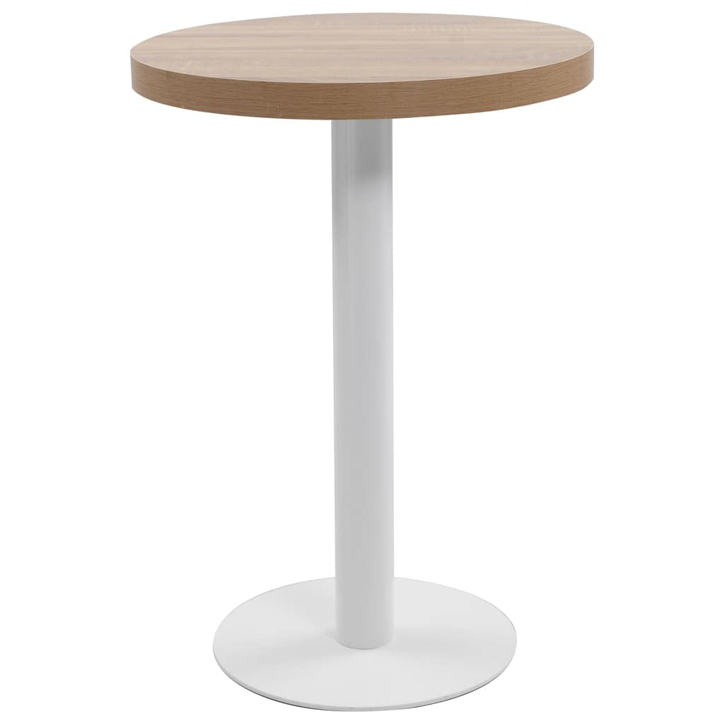Vidaxl Light Brown Mdf Bistro Table With Steel Base – 23.6" Wood Grain Round Table For Interiors And Commercial Spaces