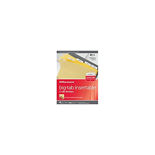 Office Depot - File Folders - Insertable Dividers With Big Tabs, Buff, Clear Tabs, 5-Tab, Sets - Insertable Dividers Wi