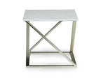 Steve Silver Zurich White Square Faux Marble End Table with Sturdy Asymmetrical Matte Chrome Base, Papered Veneer Top, Mixed Media Style, 24" L x 24" W x 23" H