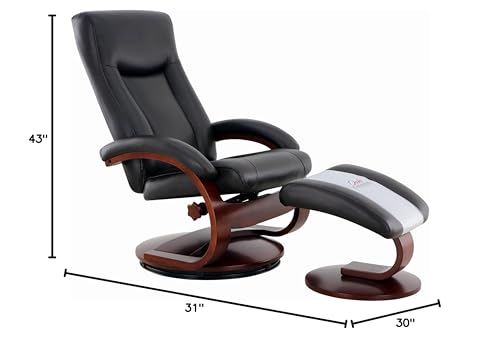 Mac Motion Collection Hamar Black Top Grain Leather Oslo Recliner and Ottoman, Merlot