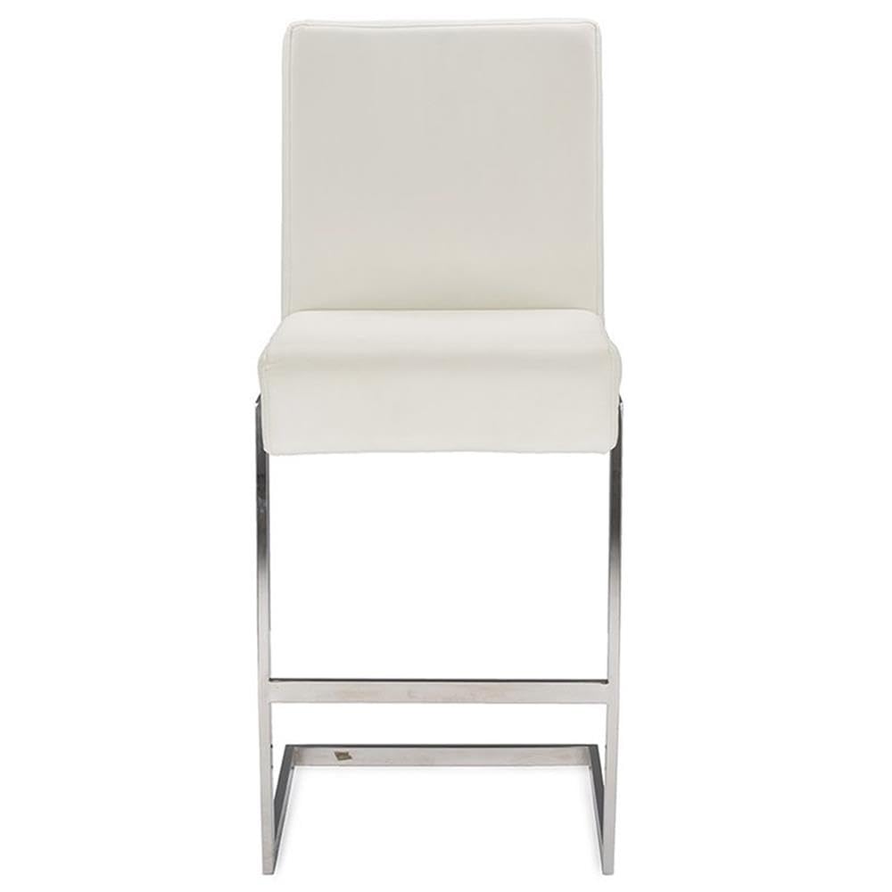 Baxton Studio Toulan Modern and Barstool White Faux Leather Upholstered Stainless Steel Barstool